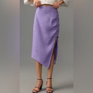 NWT! Anthropologie Lavender Ruched Side Slit Linen Midi Skirt